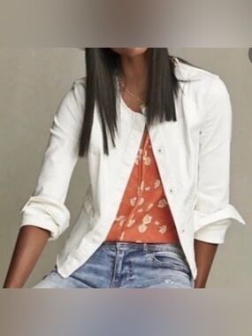 CAbi Castaway Jacket White Denim Frayed Edges 5479